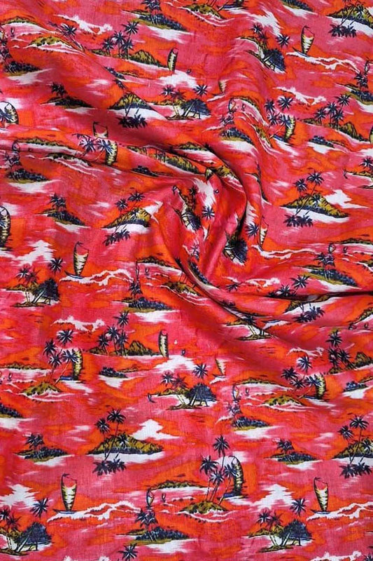 Vibrant Red Linen Fabric with Digital Print - Pure and Luxurious - Luxurion World