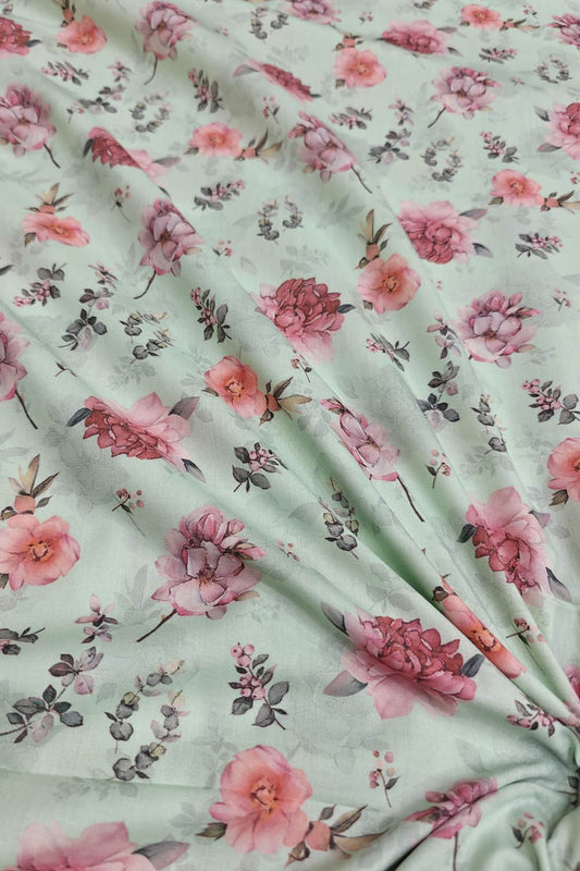 Vibrant Green Cotton Fabric with Digital Print - Luxurion World