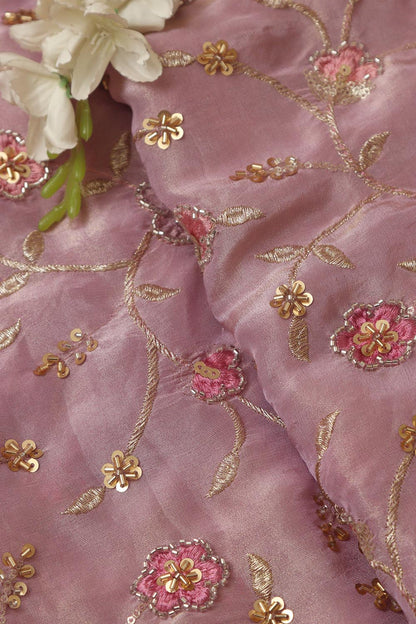 Pink Embroidered Tissue Trendy Fabric ( 1 Mtr ) - Luxurion World