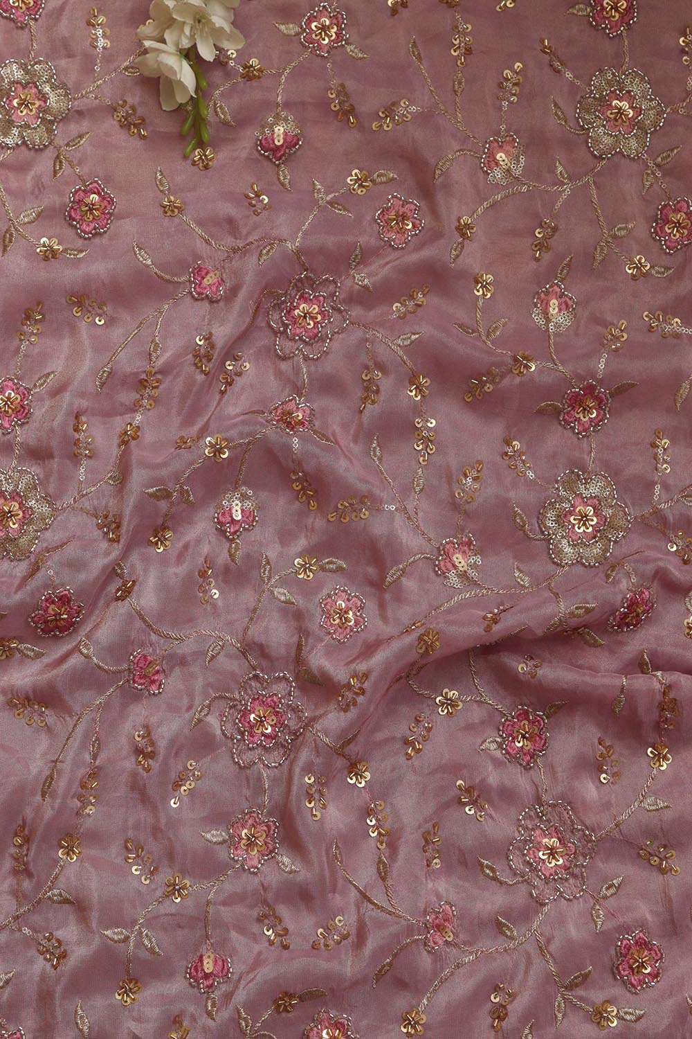 Pink Embroidered Tissue Trendy Fabric ( 1 Mtr ) - Luxurion World