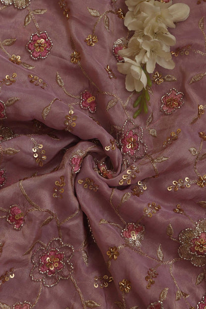 Pink Embroidered Tissue Trendy Fabric ( 1 Mtr ) - Luxurion World