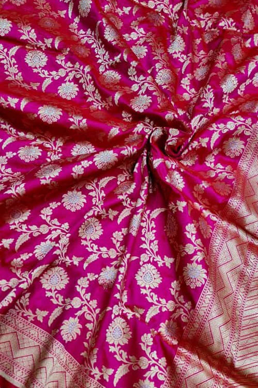 Exquisite Pink Banarasi Handloom Silk Sona Roopa Saree - Luxurion World