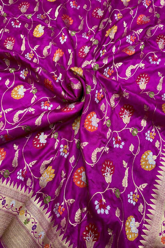 Purple Handloom Banarasi Katan Silk Meenakari Saree