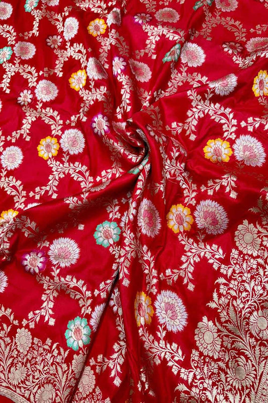 Exquisite Red Handloom Banarasi Katan Silk Meenakari Saree