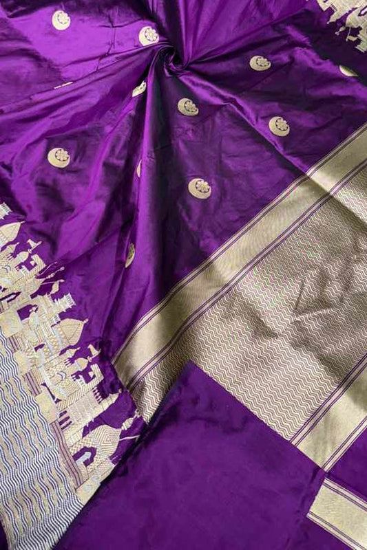 Regal Purple Banarasi Silk Saree: Elegant Handloom Design