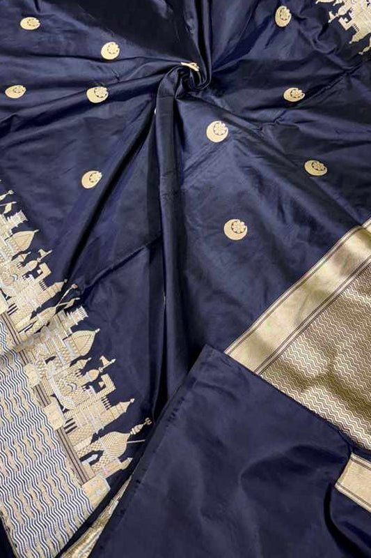Exquisite Black Handloom Banarasi Silk Saree with Ghat Design
