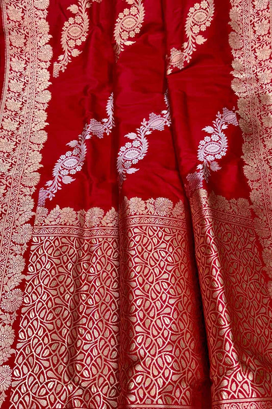 Exquisite Red Banarasi Katan Silk Saree - Handloom Beauty - Luxurion World