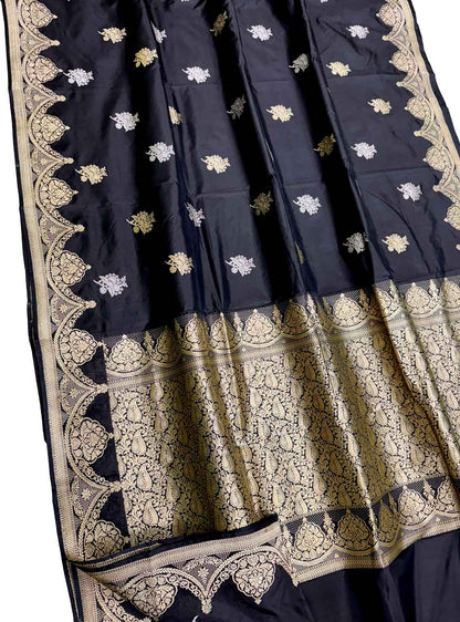 Elegant Black Banarasi Katan Silk Saree - Luxurion World