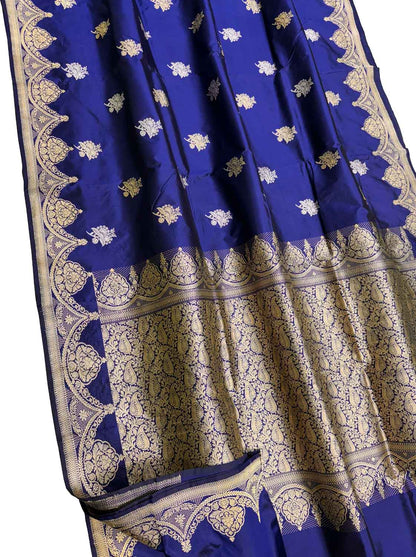 Elegant Blue Banarasi Silk Saree: Handloom Katan Silk - Luxurion World