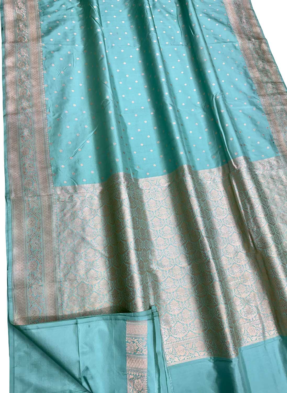 Blue Handloom Banarasi Silk Saree with Small Booti Design - Luxurion World