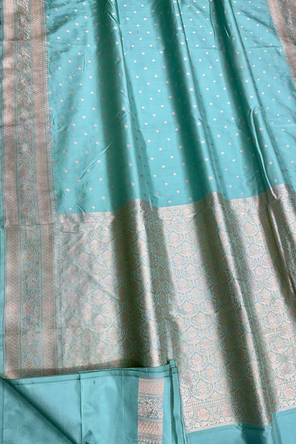 Blue Handloom Banarasi Silk Saree with Small Booti Design - Luxurion World