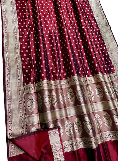 Elegant Maroon Handloom Banarasi Silk Saree - Luxurion World