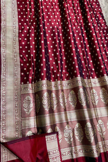 Elegant Maroon Handloom Banarasi Silk Saree - Luxurion World