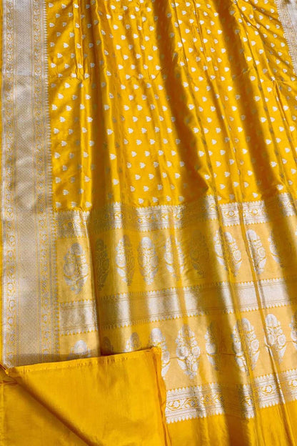 Yellow Handloom Banarasi Pure Katan Silk Saree - Luxurion World