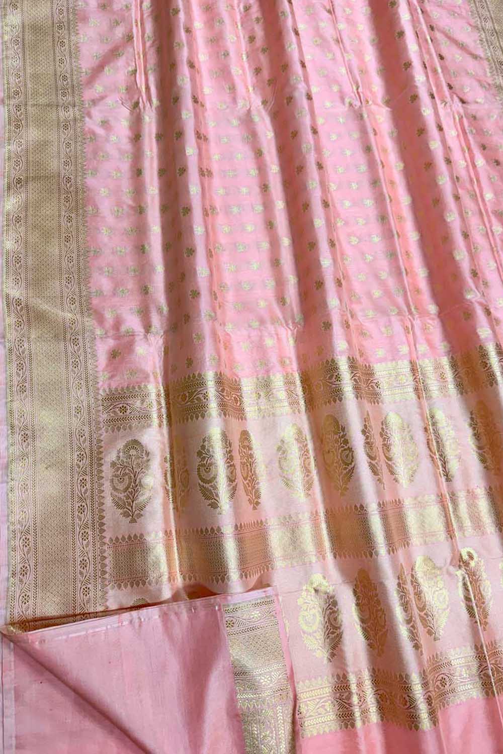 Handloom Banarasi Pure Katan Silk Saree with Small Booti - Luxurion World