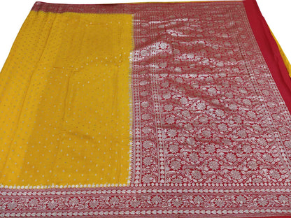 Exquisite Yellow Banarasi Crepe Silk Saree - Handloom Beauty - Luxurion World