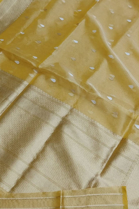 Yellow Banarasi Handloom Pure Tissue Silk Saree - Elegant and Luxurious - Luxurion World