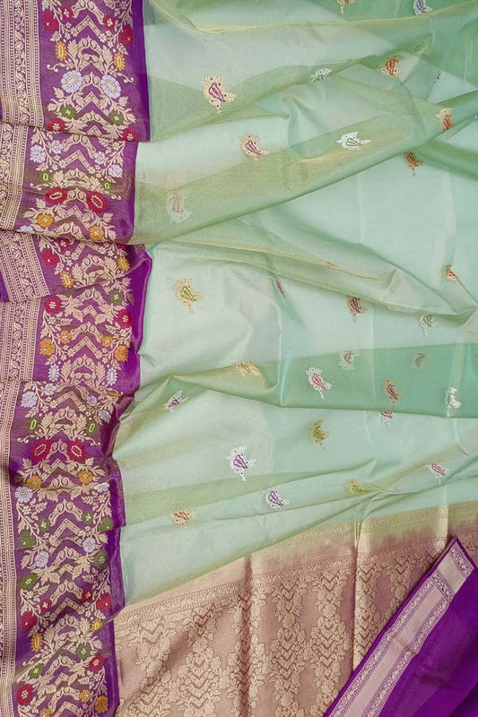 Exquisite Green Banarasi Tissue Silk Saree - Handloom Beauty - Luxurion World