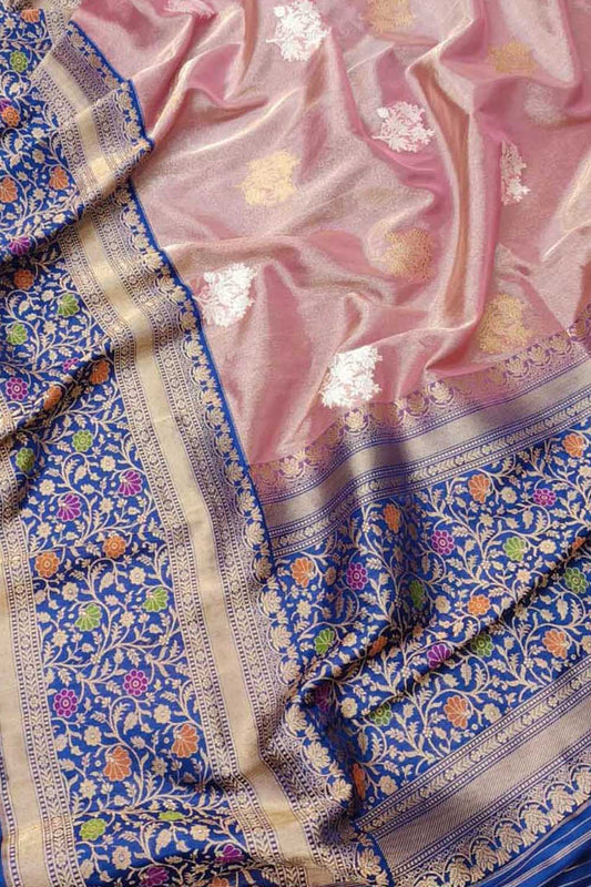 Exquisite Pink Banarasi Handloom Tissue Silk Saree - Luxurion World