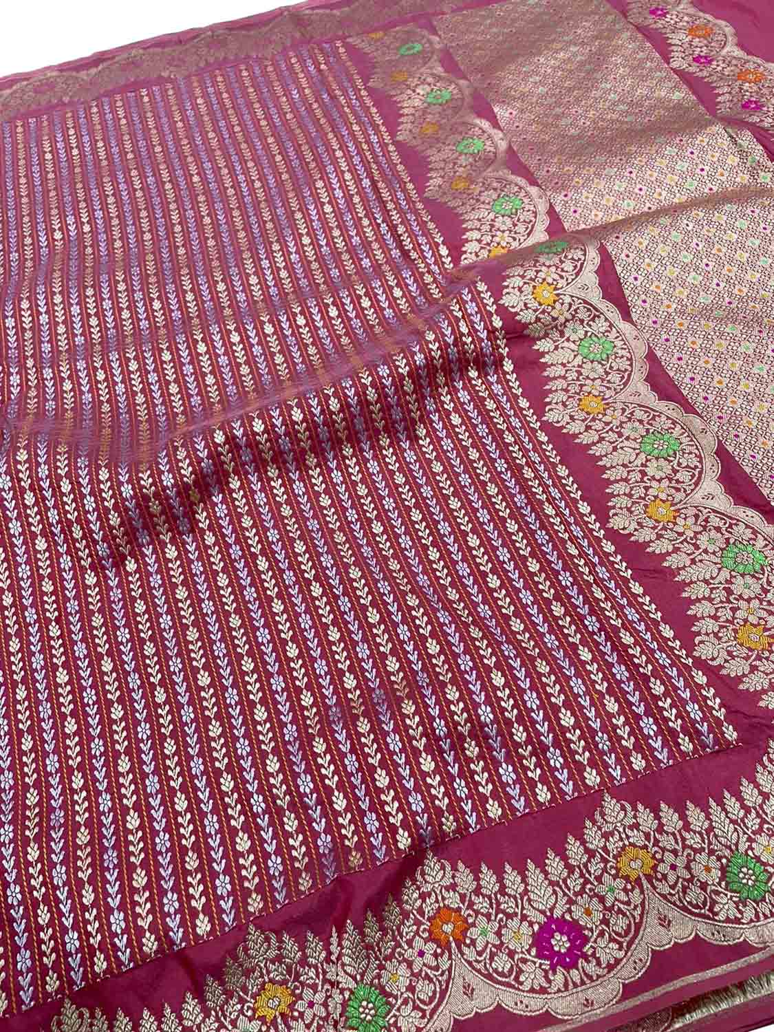 Pink Banarasi Handloom Pure Katan Silk Sona Roopa Saree - Luxurion World