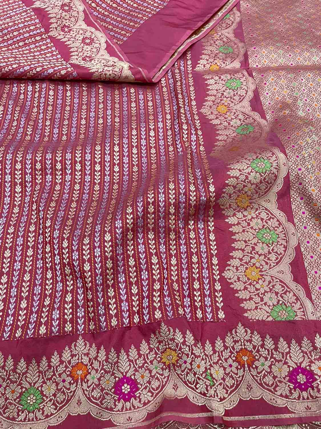 Pink Banarasi Handloom Pure Katan Silk Sona Roopa Saree - Luxurion World