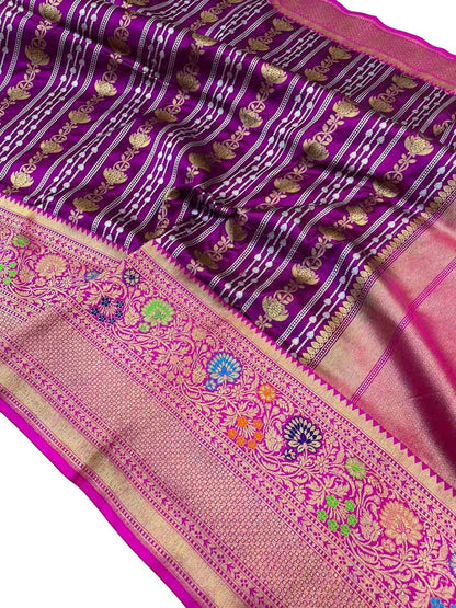 Exquisite Purple Banarasi Katan Silk Saree - Handloom Katan - Luxurion World