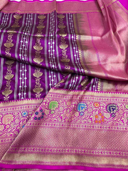 Exquisite Purple Banarasi Katan Silk Saree - Handloom Katan - Luxurion World