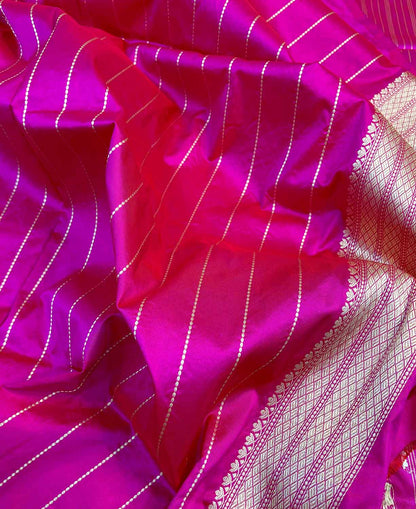 Exquisite Pink Banarasi Handloom Pure Katan Silk Sona Roopa Saree - Luxurion World