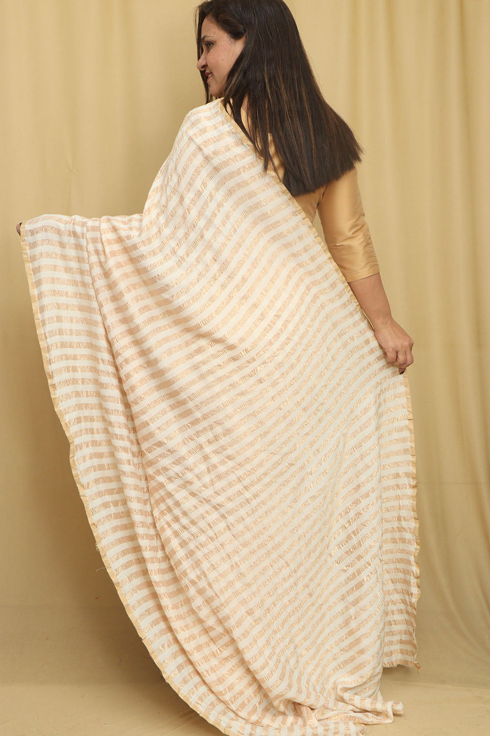 Elegant Dyeable Banarasi Handloom Pure Moonga Tissue Stripe Saree - Luxurion World