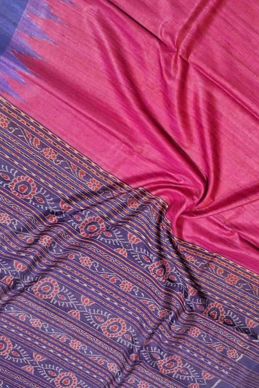 Stunning Pink Bhagalpur Handloom Tussar Ghicha Silk Saree - Luxurion World