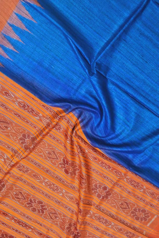 Elegant Blue Bhagalpur Silk Ikat Saree - Luxurion World