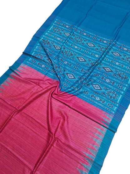 Pink Bhagalpur Handloom Tussar Ghicha Silk Ikat Saree - Luxurion World