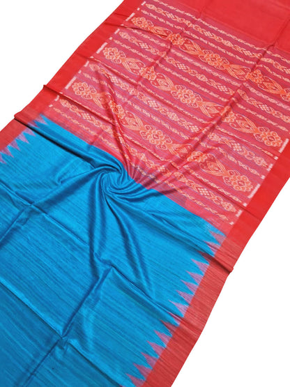 Blue Bhagalpur Tussar Silk Ikat Saree - Luxurion World