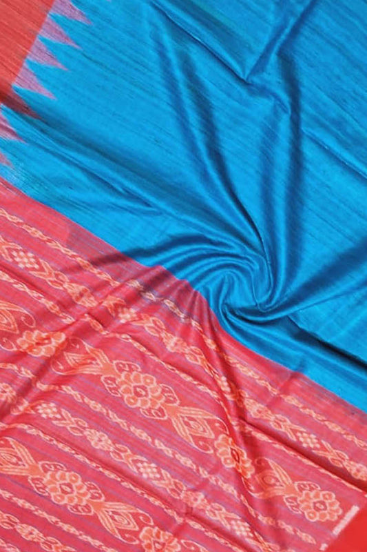 Blue Bhagalpur Tussar Silk Ikat Saree - Luxurion World