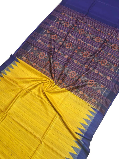 Elegant Yellow Bhagalpur Silk Ikat Saree - Luxurion World
