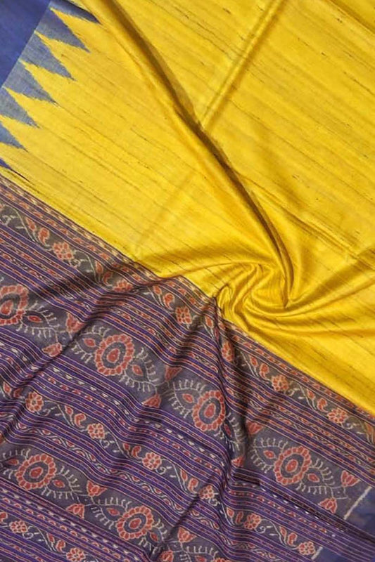 Elegant Yellow Bhagalpur Silk Ikat Saree - Luxurion World