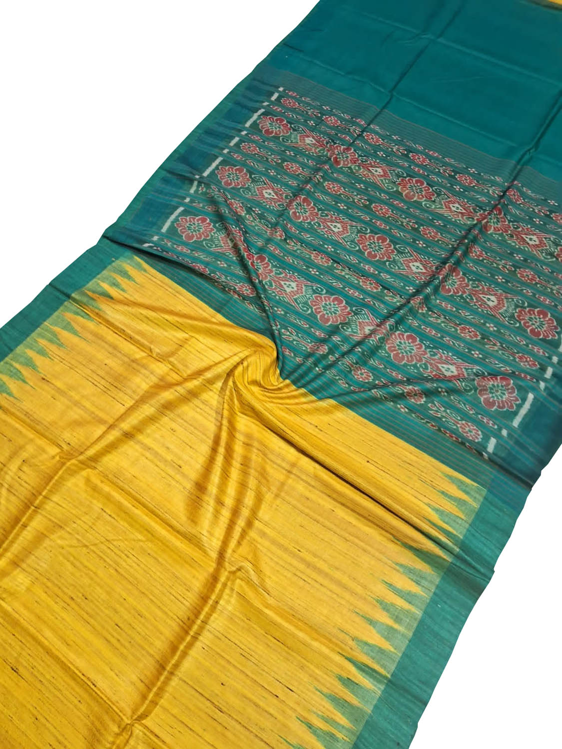 Yellow Bhagalpur Tussar Silk Ikat Saree - Luxurion World