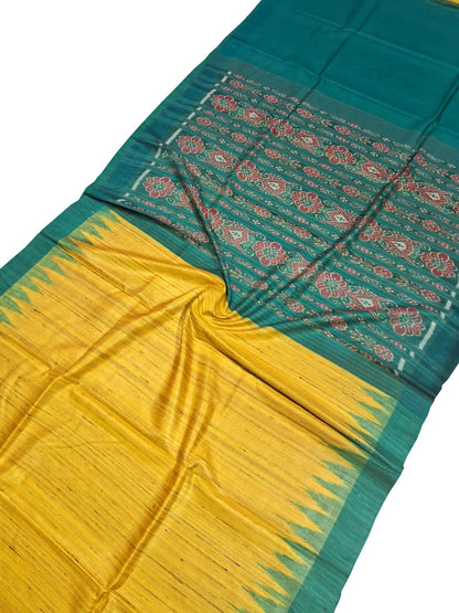 Yellow Bhagalpur Tussar Silk Ikat Saree - Luxurion World