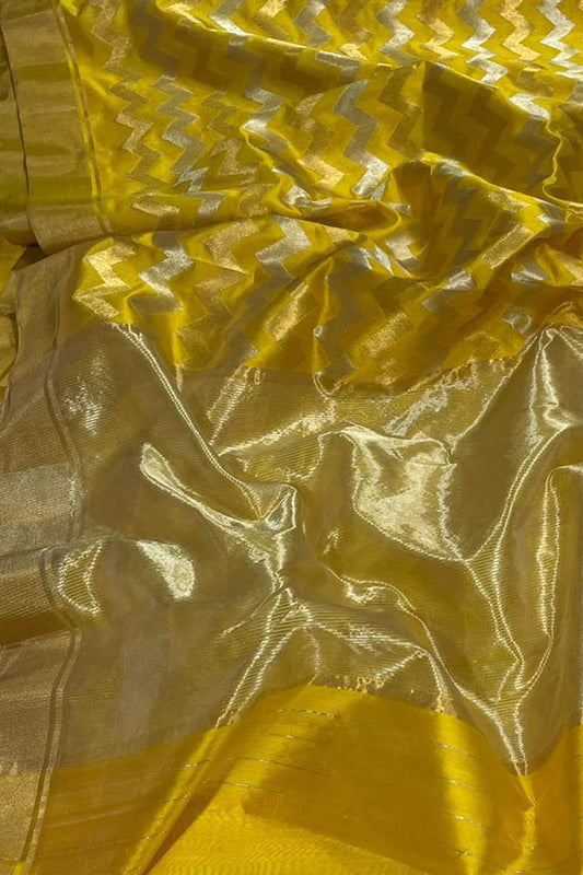 Stunning Yellow Chanderi Silk Saree - Handloom Beauty - Luxurion World