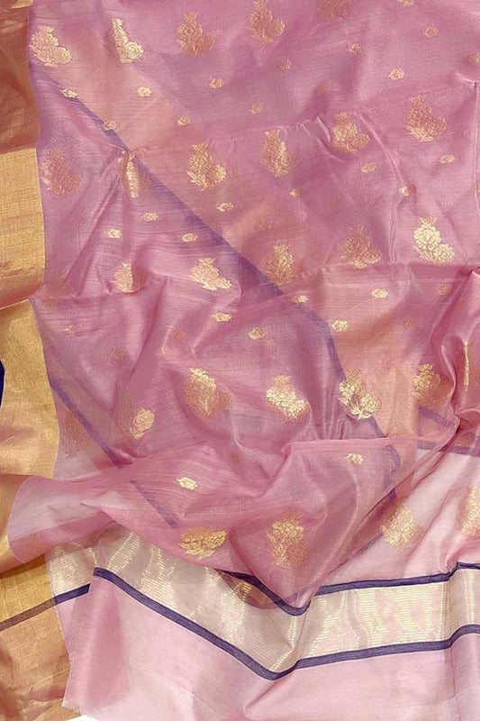 Stunning Pink Chanderi Silk Cotton Saree - Luxurion World