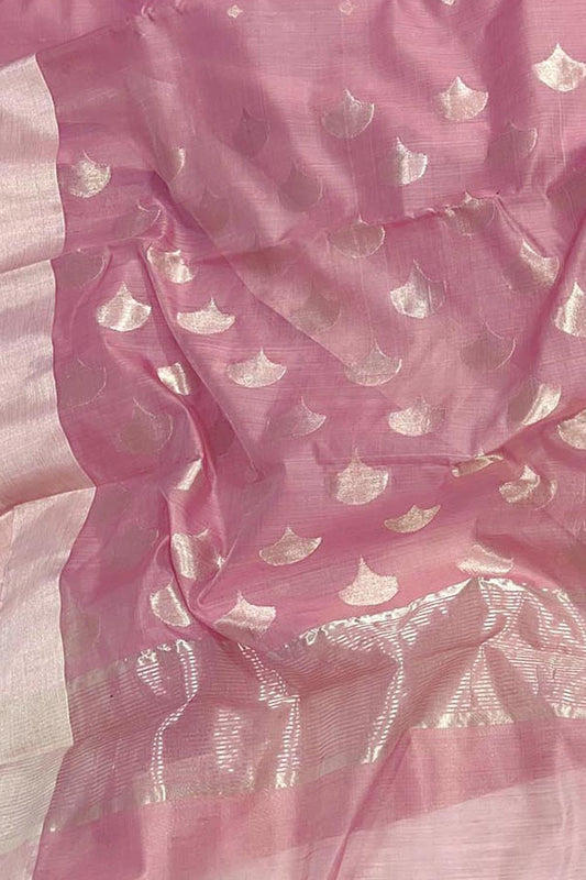 Exquisite Pink Chanderi Silk Cotton Saree - Luxurion World