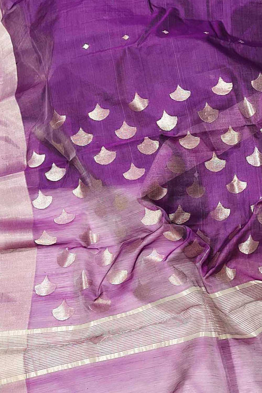Elegant Purple Silk Cotton Saree - Handloom Chanderi - Luxurion World