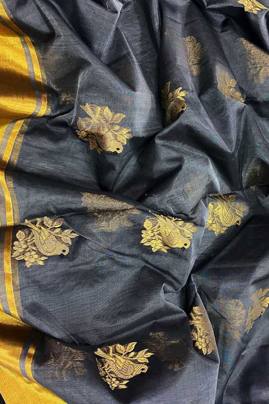 Elegant Grey Chanderi Silk Cotton Saree - Luxurion World