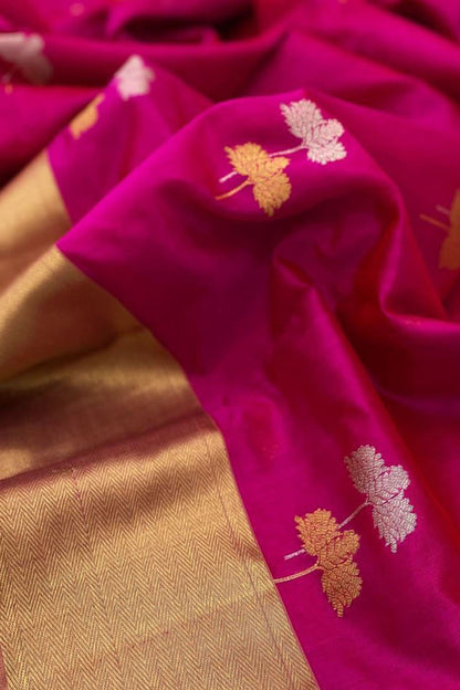 Beautiful Pink Chanderi Pure Silk Saree - Handloom Pure - Luxurion World