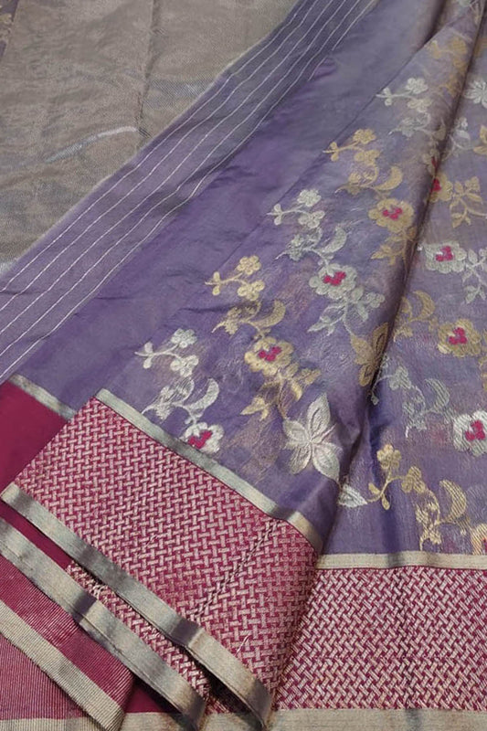 Exquisite Purple Chanderi Silk Saree - Handloom Beauty - Luxurion World