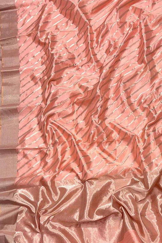 Peach Chanderi Handloom Silk Saree - Elegant and Luxurious - Luxurion World