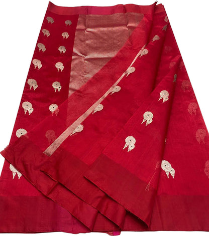 Red Chanderi Handloom Pure Katan Silk Saree - Elegant and Timeless - Luxurion World