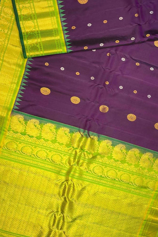 Exquisite Purple Gadwal Silk Saree - Handloom Beauty - Luxurion World