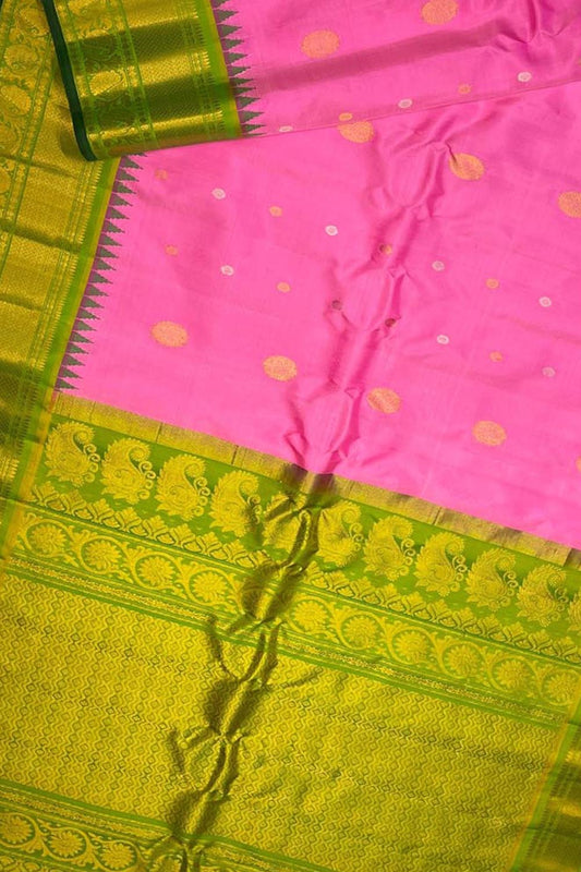 Stunning Pink Gadwal Handloom Silk Saree - Pure Elegance - Luxurion World