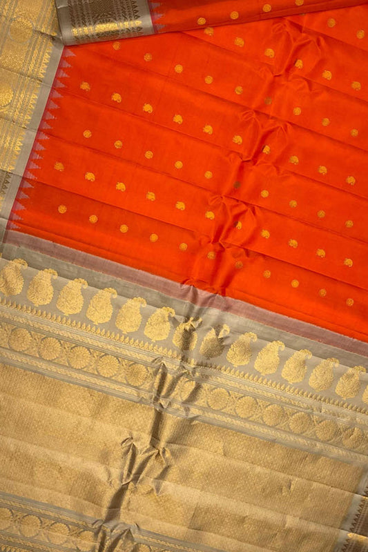 Stunning Orange Gadwal Handloom Silk Saree - Pure Elegance - Luxurion World